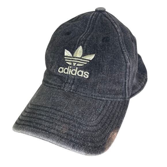 Adidas Originals Washed‎ Black Denim Dad Hat Trefoil Logo Adjustable Cap - Picture 1 of 13